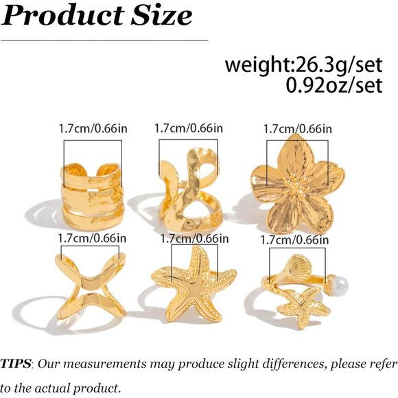 Women Gold Rings Set Stackable Knuckle Flower Pearl Chunky Statement Fashion - Picture 6 of 7